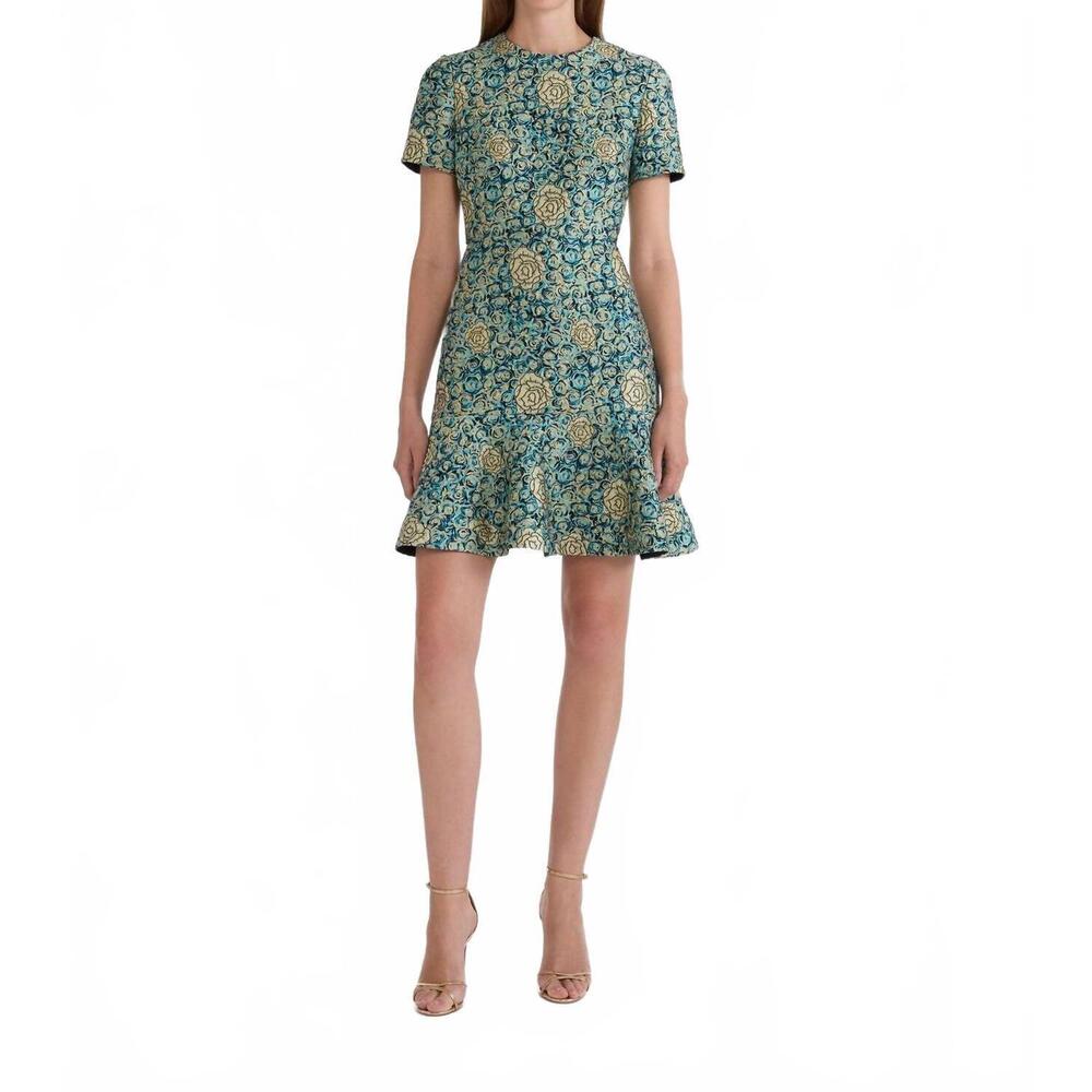 SALONI Blue and Gold Floral Mini Dress